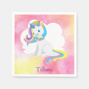 White Unicorn pretty pink watercolor background Napkin