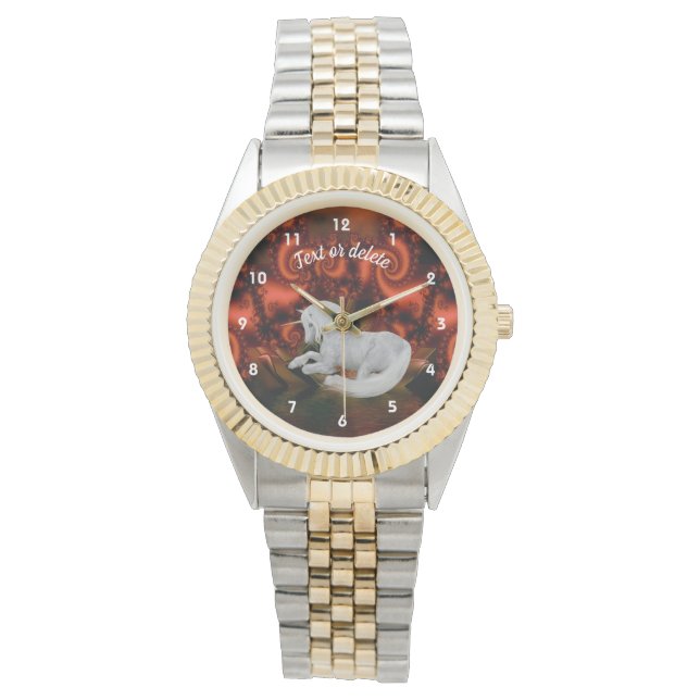 White Unicorn Red Fractals Animal Art Personalised Watch (Front)
