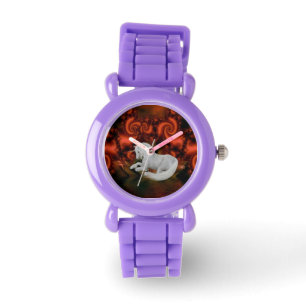 White Unicorn Red Fractals Animal Art Watch