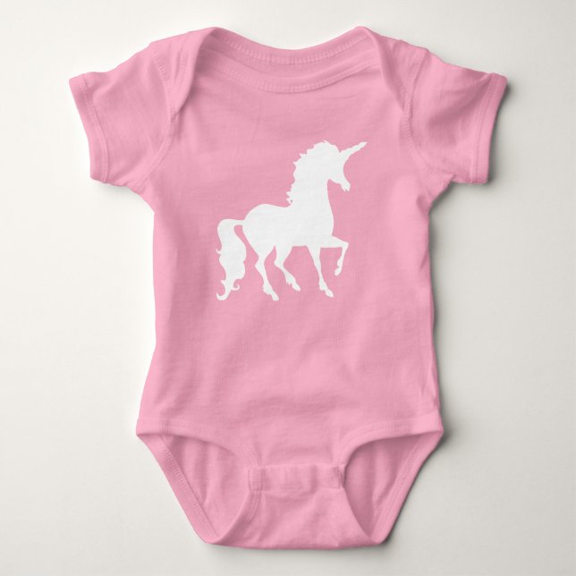 White Unicorn Silhouette Beautiful Whimsical Baby Baby Bodysuit (Front)