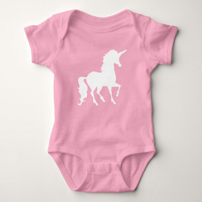 White Unicorn Silhouette Beautiful Whimsical Baby Bodysuit (Front)