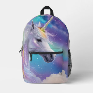 White Unicorn Sparkles Magical Rainbow Glitter  Printed Backpack