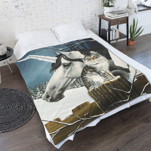 White Unicorn Tabby Cat Fantasy Fleece Blanket