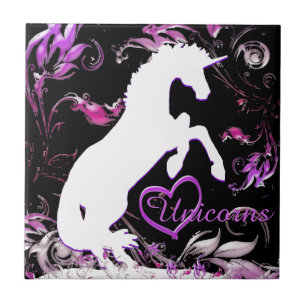 White Unicorn V (Colourful Splash) Ceramic Tile