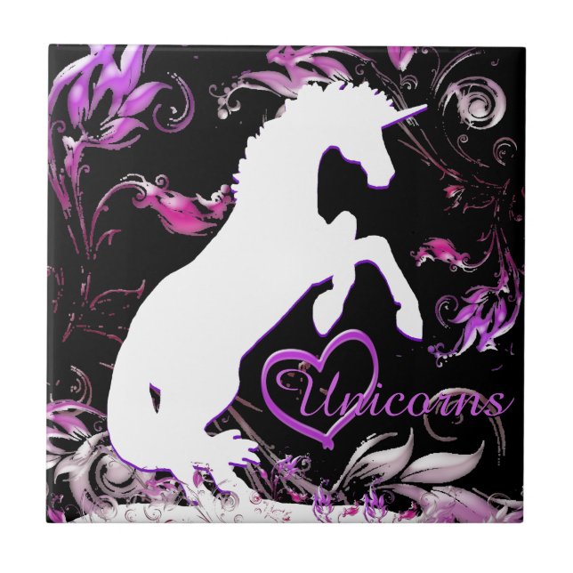 White Unicorn V (Colourful Splash) Ceramic Tile (Front)