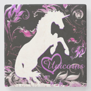 White Unicorn V (Colourful Splash) Stone Coaster