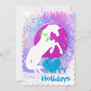 White Unicorn V Holiday (Colourful Haze) Card
