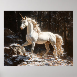 White Unicorn Vintage Style Painting Poster