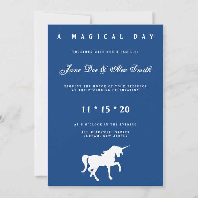 White Unicorn Wedding Invitation (Front)
