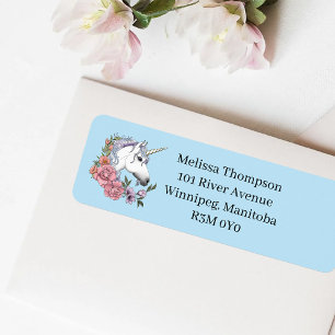 White Unicorn Wedding Return Address Label