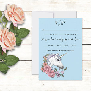 White Unicorn Wedding RSVP Card