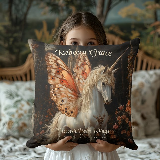 White Unicorn With Orange Butterfly Wings Fairy Cushion (Creator Uploaded)