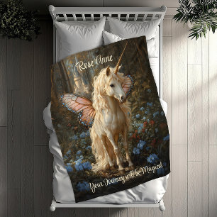 White Unicorn With Pink Butterfly Wings Horse Fleece Blanket