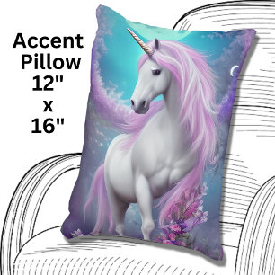 White Unicorn with Purple Flowers & Moon Decorative Cushion