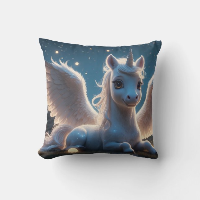 White unicorn with wings cushion (Front)