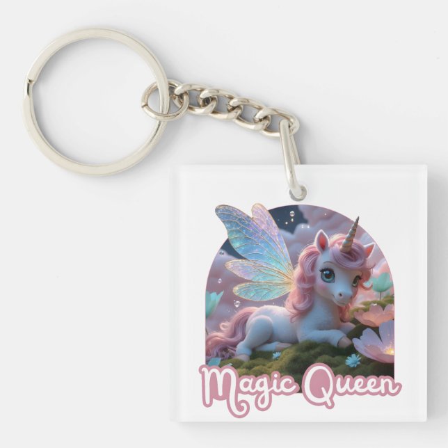 White unicorn with wings - Magic Queen Key Ring (Front)