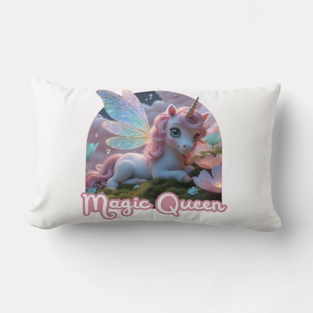 White unicorn with wings - Magic Queen Lumbar Cushion (Front)