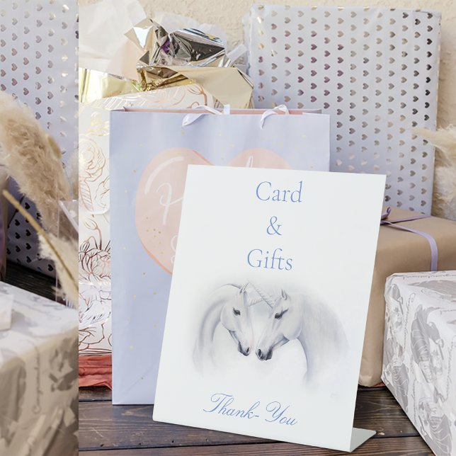 White Unicorns Love Couple Cards & Gifts Pedestal Sign (Creator Uploaded)