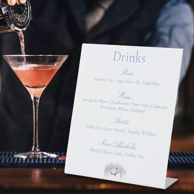 White Unicorns Love Couple Drinks Menu Pedestal Sign (Creator Uploaded)