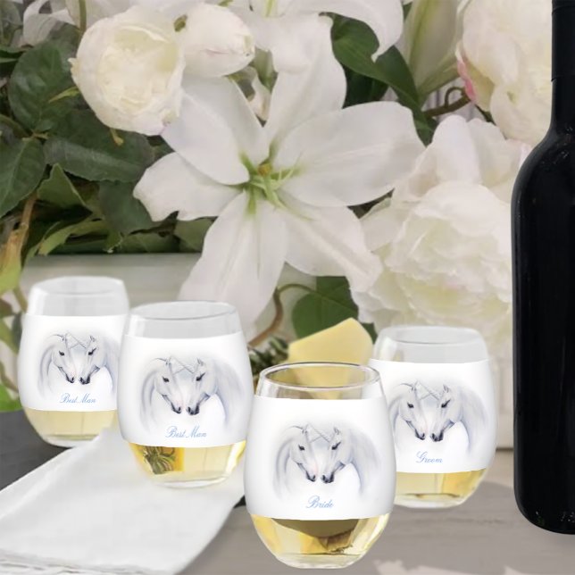 White Unicorns Love Couple Stemless Wine Glass (Creator Uploaded)