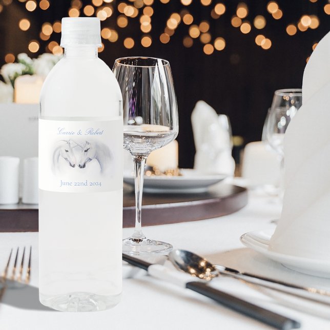 White Unicorns Love Couple Water Bottle Label (Creator Uploaded)