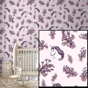 White Unicorns on Pink Wallpaper