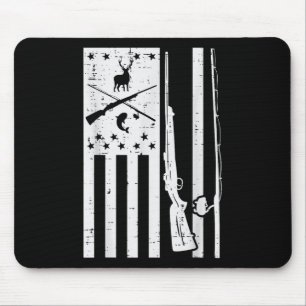 White Us Flag Rifle Fishing Rod Fish Deer Hunting  Mouse Pad