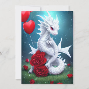 White Valentine Love Dragon Holiday Card