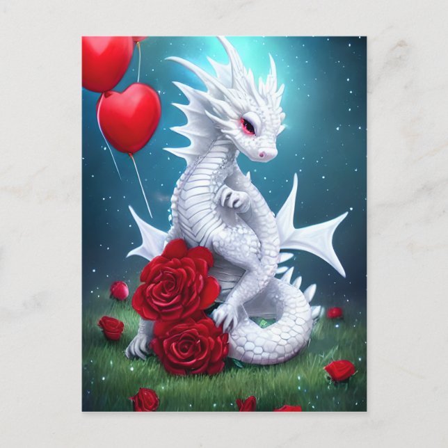 White Valentine Love Dragon Postcard (Front)