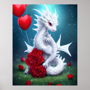 White Valentine Love Dragon Poster