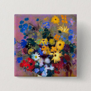 White Vase with Flowers Odilon Redon 15 Cm Square Badge