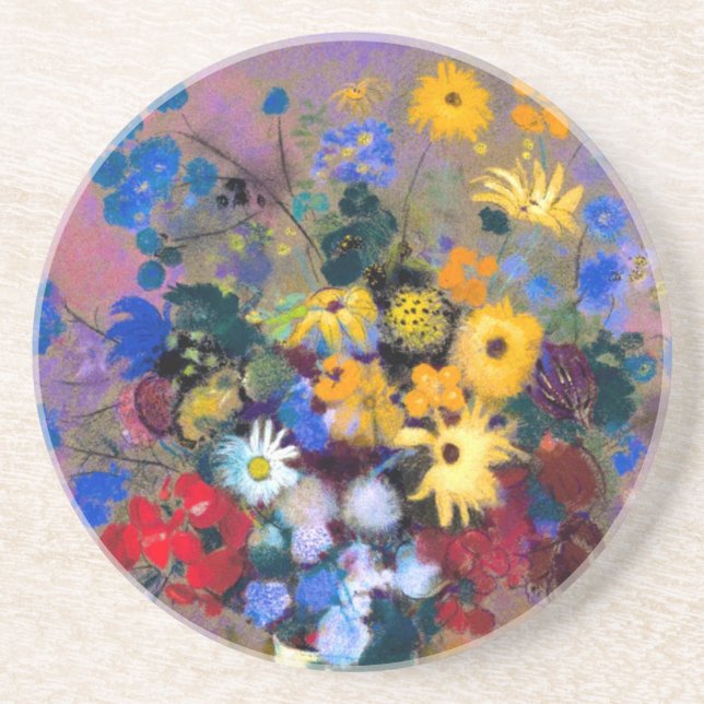 White Vase with Flowers Odilon Redon Coaster (Front)