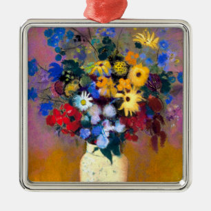 White Vase with Flowers Odilon Redon Metal Ornament