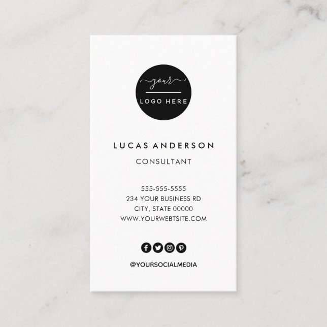 White vertical custom logo modern professional bus business card (Front)