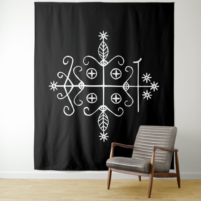 White Veve of Papa Legba on Black Tapestry (In Situ)