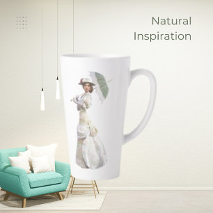 White Victorian Vintage Lady, Custom Text Latte Mug