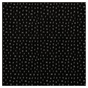White Viking Runes Pattern on Black Background Fabric