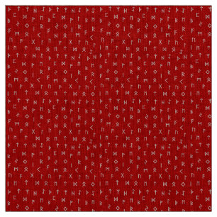 White Viking Runes Pattern on Red Background Fabric