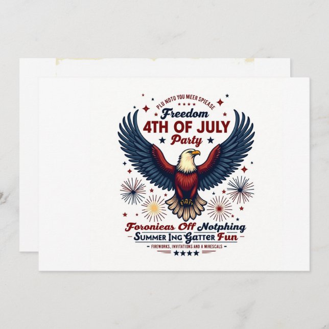White Vintage 4th of July Invitation – Retro Eagle (Front/Back)
