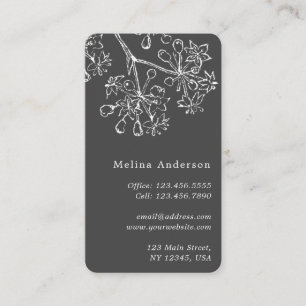 White Vintage Botanical Dark Gray Business Card