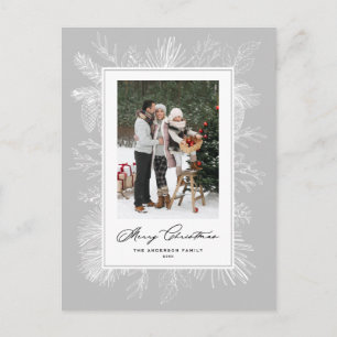 White Vintage Botanical Frame Grey Photo Holiday Postcard