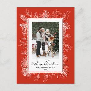 White Vintage Botanical Frame Red Photo Holiday Postcard
