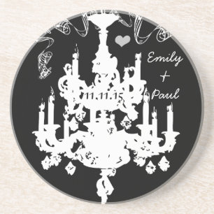 White Vintage Chandelier Choose Background Colour Coaster