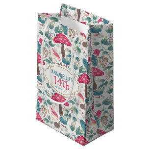 White Vintage Cottagecore Mushroom Birthday Small Gift Bag