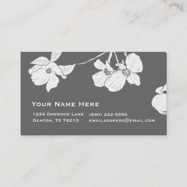 White Vintage Dogwood on Grey Business Card (Front)