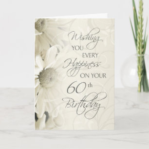 White Vintage Flowers Happy 60th Birthday Card