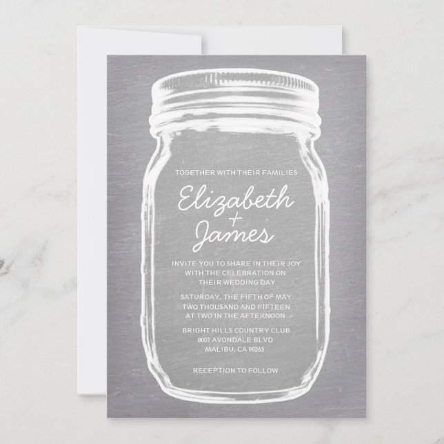 White Vintage Mason Jar Wedding Invitations (Front)