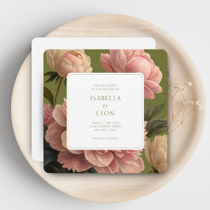 White   Vintage Olive & Rose Wedding Invitation