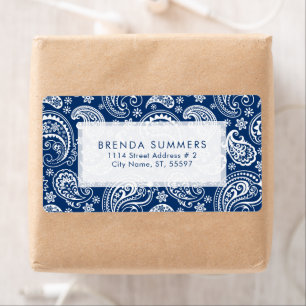 White Vintage Paisley Custom Navy Blue Background