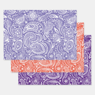 White vintage paisley patterns 3 colour background wrapping paper sheet